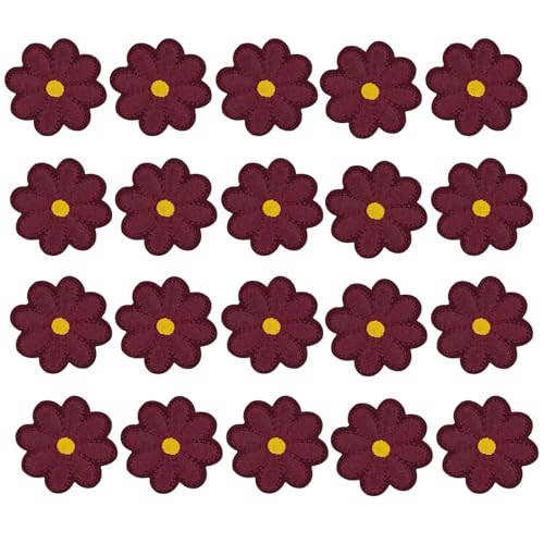HSTWODE 20 Stück Patches zum Blumen Bügelflicken,Aufbügeln Blumen Bügelflicken Dekorative Bügelbilder für DIY Dekoration T-Shirt Rucksack Hoodies Schuhe Tasche (Dunkelrot) von HSTWODE