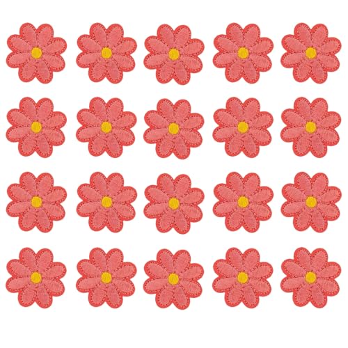HSTWODE 20 Stück Patches zum Blumen Bügelflicken,Aufbügeln Blumen Bügelflicken Dekorative Bügelbilder für DIY Dekoration T-Shirt Rucksack Hoodies Schuhe Tasche (Hellrot) von HSTWODE