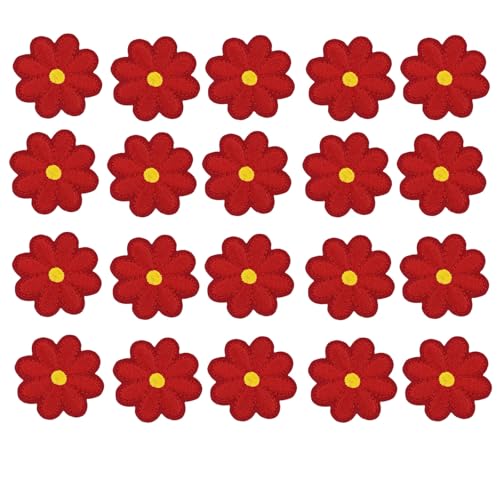 HSTWODE 20 Stück Patches zum Blumen Bügelflicken,Aufbügeln Blumen Bügelflicken Dekorative Bügelbilder für DIY Dekoration T-Shirt Rucksack Hoodies Schuhe Tasche (Rot) von HSTWODE