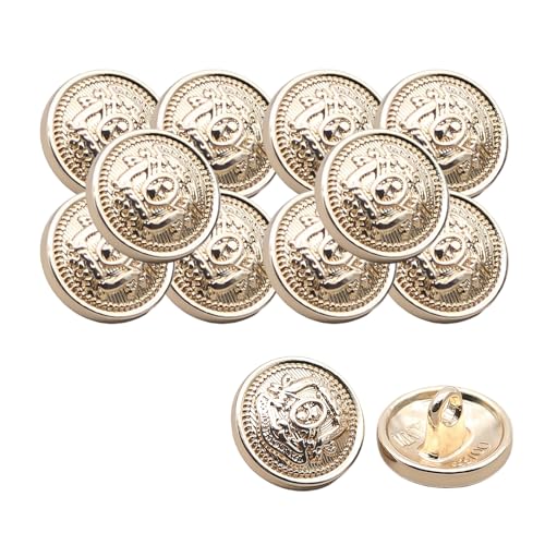 HSTWODE 20 Stück Stil-Runde Schild-Metallknöpfe, Gold und Silber Zierknöpfe für Herrenhemd, Blazer, Mäntel, Uniform, Retro Manschettenknöpfel, Retro-Design für Ärmel & Kragnähte (Gold) von HSTWODE