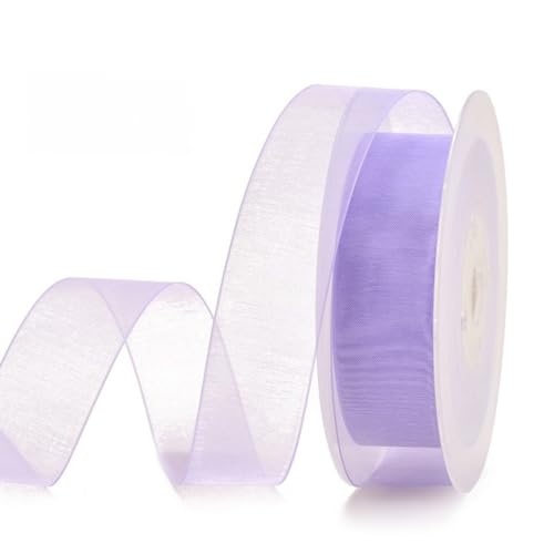 HSTWODE 200 Yard Dekoband Chiffon Geschenkband Schleifenband transparent mit Kanten Premium Qualität Hochzeit Geburtstag Drahtkantenband (Flieder, 16mm) von HSTWODE