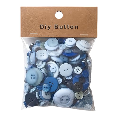 HSTWODE 250 Stück Gemischte farbige Knöpfe, 9 mm–35 mm Rund Kunstharz Kinderknöpfe Bastelknöpfe, Knöpfe für DIY-Handarbeit Nähen Basteln, Scrapbooking, Dekorieren (Blau) von HSTWODE