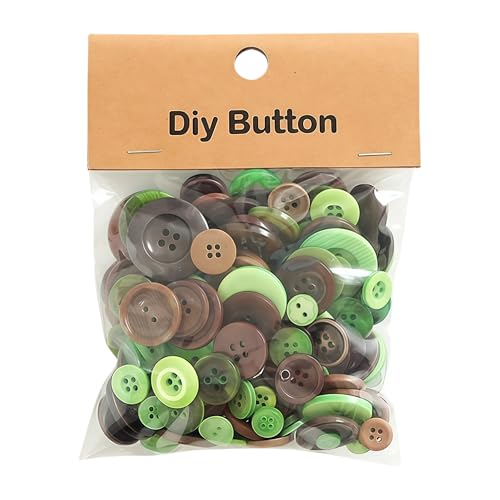 HSTWODE 250 Stück Gemischte farbige Knöpfe, 9 mm–35 mm Rund Kunstharz Kinderknöpfe Bastelknöpfe, Knöpfe für DIY-Handarbeit Nähen Basteln, Scrapbooking, Dekorieren (Grünbraun) von HSTWODE