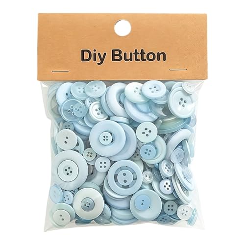 HSTWODE 250 Stück Gemischte farbige Knöpfe, 9 mm–35 mm Rund Kunstharz Kinderknöpfe Bastelknöpfe, Knöpfe für Scrapbooking, Dekorieren, DIY-Handarbeit Nähen Basteln (Himmelblau) von HSTWODE