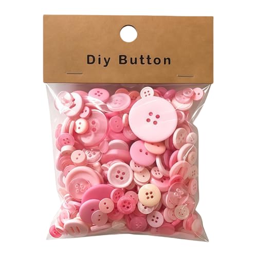 HSTWODE 250 Stück Gemischte farbige Knöpfe, 9 mm–35 mm Rund Kunstharz Kinderknöpfe Bastelknöpfe, Knöpfe für Scrapbooking, Dekorieren, DIY-Handarbeit Nähen Basteln (Rosa) von HSTWODE