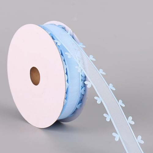 HSTWODE 25mm x20 yards Schleifenband mit Herzen, Geschenkband Herz-Band,Herzen Organzaband Organza Bänder, Tüllband Dekoband für Auto Hochzeit Deko Tischdeko Haarschleife DIY (Himmelblau) von HSTWODE