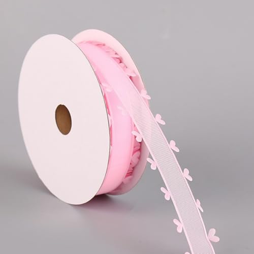 HSTWODE 25mm x20 yards Schleifenband mit Herzen, Geschenkband Herz-Band,Herzen Organzaband Organza Bänder, Tüllband Dekoband für Auto Hochzeit Deko Tischdeko Haarschleife DIY (Rosa) von HSTWODE