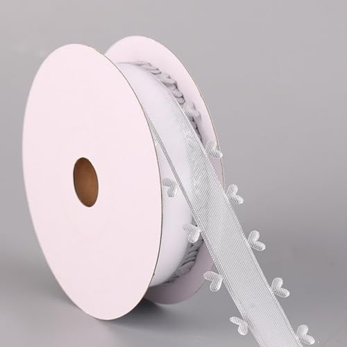HSTWODE 25mm x20 yards Schleifenband mit Herzen, Geschenkband Herz-Band,Herzen Organzaband Organza Bänder, Tüllband Dekoband für Auto Hochzeit Deko Tischdeko Haarschleife DIY (Silber) von HSTWODE
