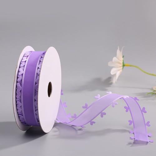 HSTWODE 25mm x20 yards Schleifenband mit Herzen, Geschenkband Herz-Band,Herzen Organzaband Organza Bänder, Tüllband Dekoband für Auto Hochzeit Deko Tischdeko Haarschleife DIY (Violett) von HSTWODE