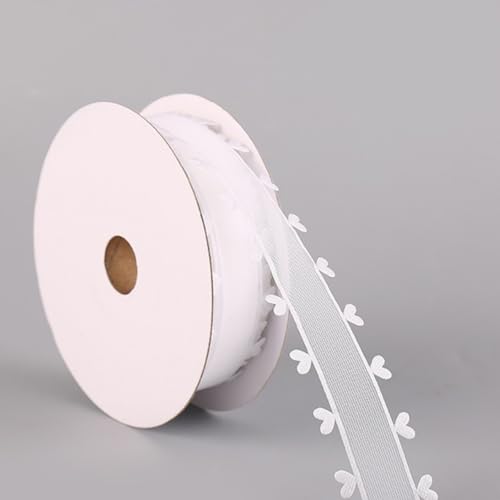 HSTWODE 25mm x20 yards Schleifenband mit Herzen, Geschenkband Herz-Band,Herzen Organzaband Organza Bänder, Tüllband Dekoband für Auto Hochzeit Deko Tischdeko Haarschleife DIY (Weiß) von HSTWODE