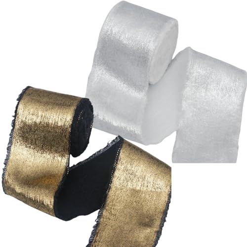 HSTWODE 2Stück Glitzer Schleifenband 4cm×10m für Geschenkpapier, Schleifenband von Blumenstrauß und Hochzeiten, Bastelbänder mit Fransenrand (Kombination 3) von HSTWODE