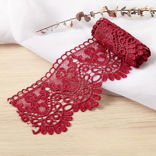 HSTWODE 3/5 Yard 10cm Breite Milchseide Vintage Spitzenborte,20 Farben Spitzenband Spitzenbordüre Stickerei Dekoband Zierband Spitze Blumenband Borte für Nähen Handwerk (Burgunderrot, 5 Yards) von HSTWODE