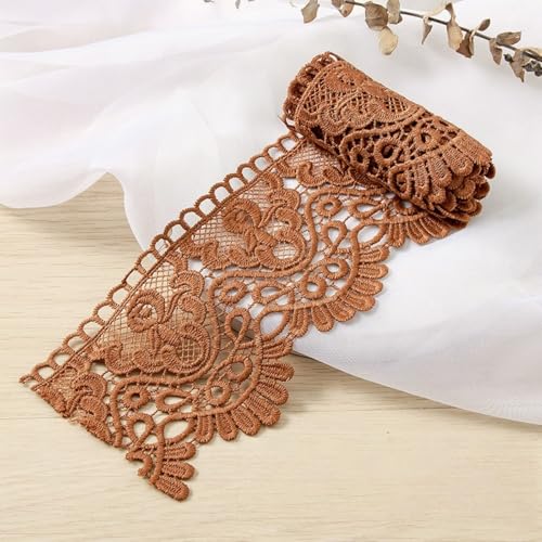 HSTWODE 3/5 Yard 10cm Breite Milchseide Vintage Spitzenborte,20 Farben Spitzenband Spitzenbordüre Stickerei Dekoband Zierband Spitze Blumenband Borte für Nähen Handwerk (Dunkelbraun, 5 Yards) von HSTWODE