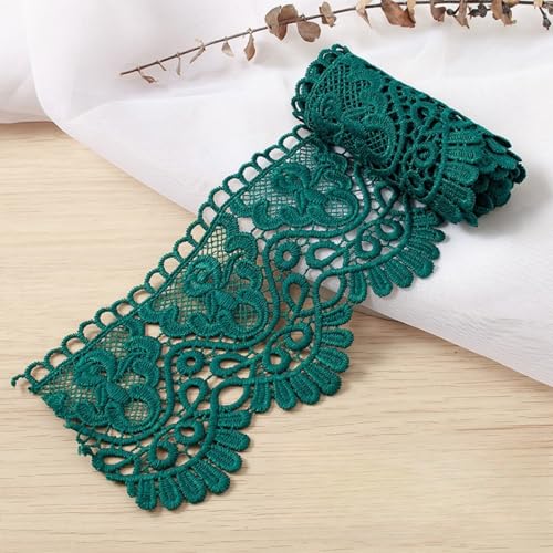HSTWODE 3/5 Yard 10cm Breite Milchseide Vintage Spitzenborte,20 Farben Spitzenband Spitzenbordüre Stickerei Dekoband Zierband Spitze Blumenband Borte für Nähen Handwerk (Dunkelgrün, 5 Yards) von HSTWODE
