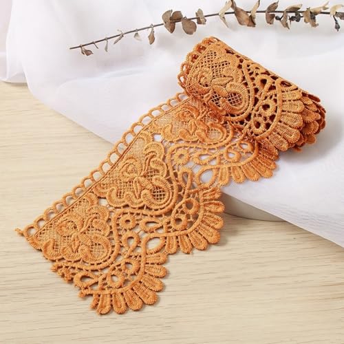 HSTWODE 3/5 Yard 10cm Breite Milchseide Vintage Spitzenborte,20 Farben Spitzenband Spitzenbordüre Stickerei Dekoband Zierband Spitze Blumenband Borte für Nähen Handwerk (Erde Gold, 5 Yards) von HSTWODE