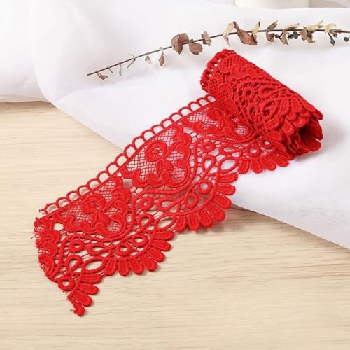 HSTWODE 3/5 Yard 10cm Breite Milchseide Vintage Spitzenborte,20 Farben Spitzenband Spitzenbordüre Stickerei Dekoband Zierband Spitze Blumenband Borte für Nähen Handwerk (Großes Rot, 5 Yards) von HSTWODE