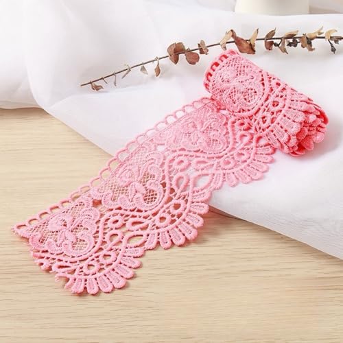 HSTWODE 3/5 Yard 10cm Breite Milchseide Vintage Spitzenborte,20 Farben Spitzenband Spitzenbordüre Stickerei Dekoband Zierband Spitze Blumenband Borte für Nähen Handwerk (Rosa, 5 Yards) von HSTWODE