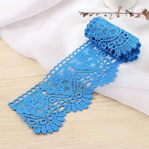 HSTWODE 3/5 Yard 10cm Breite Milchseide Vintage Spitzenborte,20 Farben Spitzenband Spitzenbordüre Stickerei Dekoband Zierband Spitze Blumenband Borte für Nähen Handwerk (Saphirblau, 5 Yards) von HSTWODE