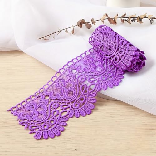 HSTWODE 3/5 Yard 10cm Breite Milchseide Vintage Spitzenborte,20 Farben Spitzenband Spitzenbordüre Stickerei Dekoband Zierband Spitze Blumenband Borte für Nähen Handwerk (Violett, 5 Yards) von HSTWODE