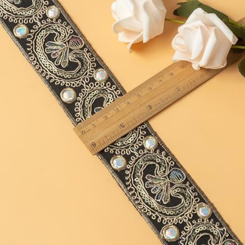 HSTWODE 3/5 Yards Ethnisches Jacquardband Stoffbesatz Fransen Zum Nähen Handgefertigter Taschengurte Zum Herstellen von DIY Kleidung (50-3) von HSTWODE