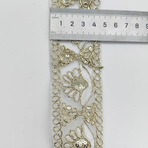 HSTWODE 3/5 yards*4.5CM Vintage Jacquardband,Boho Jacquardband Blumenband，Organza Besticktes Webband Blumenband,Mittelalter Borte Webband Dekoband Zierband Spitzenstoff (Gold, 3 yards) von HSTWODE