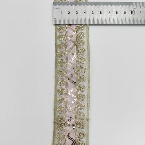HSTWODE 3/5 yards*4.5CM Vintage Jacquardband,Boho Jacquardband Blumenband，Organza Besticktes Webband Blumenband,Mittelalter Borte Webband Dekoband Zierband Spitzenstoff (Gold2, 5 yards) von HSTWODE