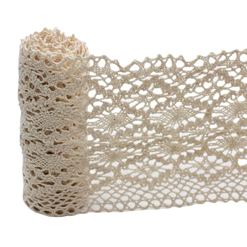 HSTWODE 3/5 yards x 12cm Breite Spitzenband Spitzenbordüre Vintage Spitze-Borten Spitzenborte Baumwolle Dekoband Zierband Spitzenbesatz für DIY Nähen Basteln Kleidung (Beige, 5 yards) von HSTWODE
