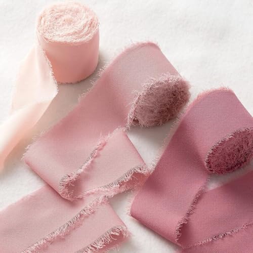 HSTWODE 3 Rollen Chiffonband Breit Schleifenband, Geschenkband Hochzeit, Chiffon Seidenband Satinband für Blumensträuße, Dekoration, Hochzeitseinladungen, Brautsträuße (1#) von HSTWODE