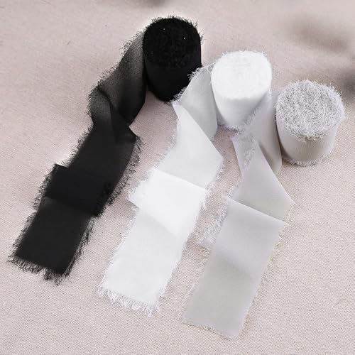 HSTWODE 3 Rollen Chiffonband Breit Schleifenband, Geschenkband Hochzeit, Chiffon Seidenband Satinband für Blumensträuße, Dekoration, Hochzeitseinladungen, Brautsträuße (10#) von HSTWODE
