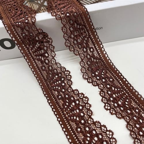 HSTWODE 3cm 5/10 Yards Spitzenband, 12 Farben Spitzenborte, Elastizität Spitzenstoff Meterware Borten und Bänder zum Nähen Elasthan Spitze Vintage Spitzenbordüre fur DIY (Braun, 10 yards) von HSTWODE