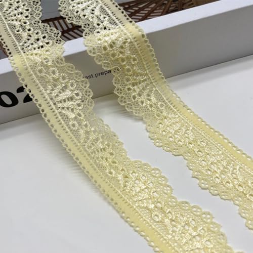 HSTWODE 3cm 5/10 Yards Spitzenband, 12 Farben Spitzenborte, Elastizität Spitzenstoff Meterware Borten und Bänder zum Nähen Elasthan Spitze Vintage Spitzenbordüre fur DIY (Hellgelb, 10 yards) von HSTWODE