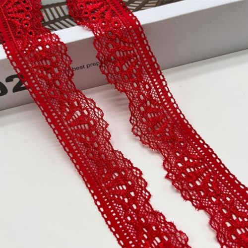HSTWODE 3cm 5/10 Yards Spitzenband, 12 Farben Spitzenborte, Elastizität Spitzenstoff Meterware Borten und Bänder zum Nähen Elasthan Spitze Vintage Spitzenbordüre fur DIY (Rot, 10 yards) von HSTWODE