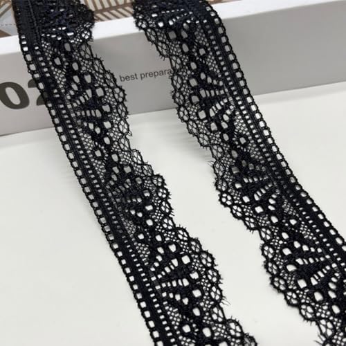 HSTWODE 3cm 5/10 Yards Spitzenband, 12 Farben Spitzenborte, Elastizität Spitzenstoff Meterware Borten und Bänder zum Nähen Elasthan Spitze Vintage Spitzenbordüre fur DIY (Schwarz, 10 yards) von HSTWODE