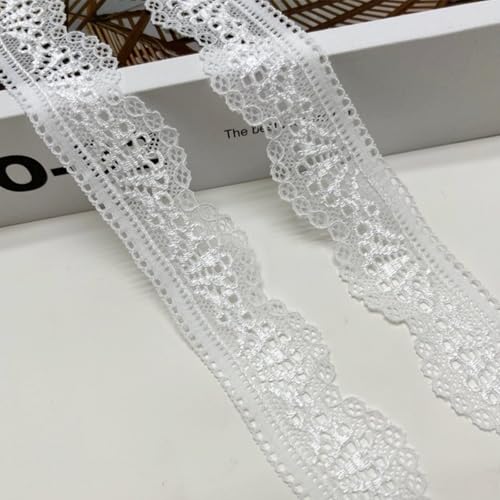 HSTWODE 3cm 5/10 Yards Spitzenband, 12 Farben Spitzenborte, Elastizität Spitzenstoff Meterware Borten und Bänder zum Nähen Elasthan Spitze Vintage Spitzenbordüre fur DIY (Weiß, 10 yards) von HSTWODE