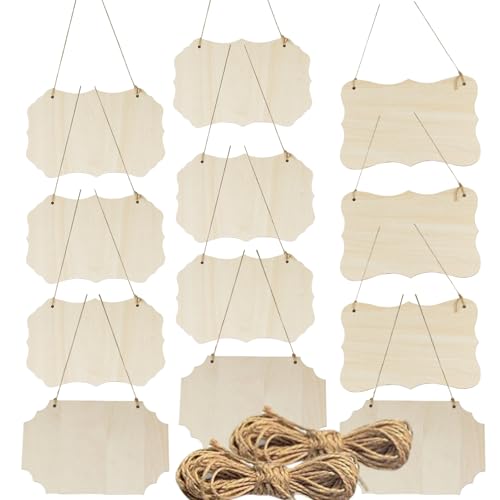HSTWODE 4/12Stück Blank Holzschild, Mit Juteseil, 23.5cm×15cm Hängende Dekorative Holztafel Dekorative Holzbretter zum Aufhängen DIY Brandmalerei Malen Schreiben (4 Arten von Holzschildern) von HSTWODE