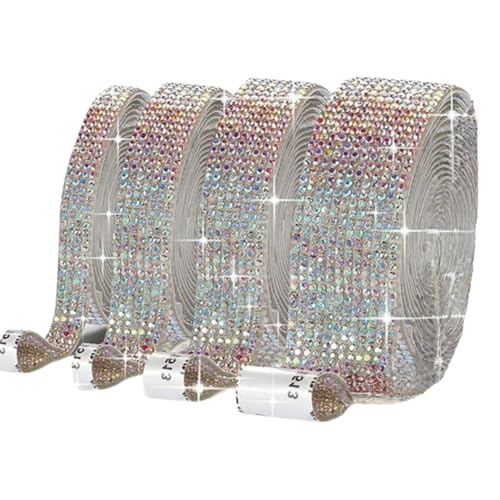 HSTWODE 4 Rollen Selbstklebende Kristall Strass Diamant Band, 4 Yards Glitzersteine Strasssteine Selbstklebend DIY Dekoration Bling Aufkleber für Auto Handwerk Hochzeit Dekoration (AB-Farbe) von HSTWODE