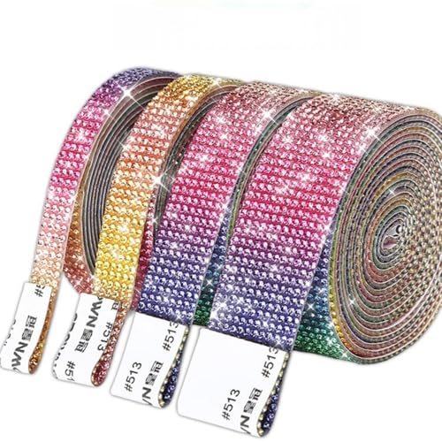 HSTWODE 4 Rollen Selbstklebende Kristall Strass Diamant Band, 4 Yards Glitzersteine Strasssteine Selbstklebend DIY Dekoration Bling Aufkleber für Auto Handwerk Hochzeit Dekoration (Bunt) von HSTWODE