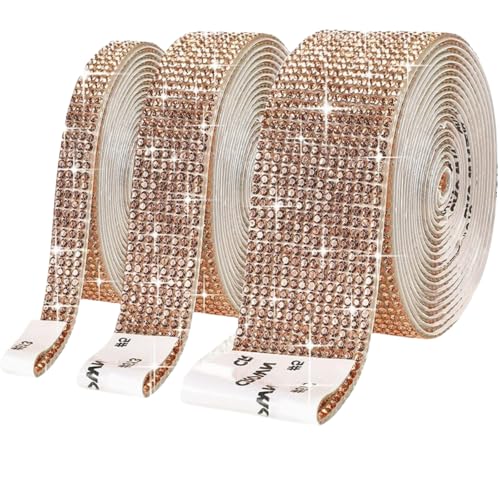 HSTWODE 4 Rollen Selbstklebende Kristall Strass Diamant Band, 4 Yards Glitzersteine Strasssteine Selbstklebend DIY Dekoration Bling Aufkleber für Auto Handwerk Hochzeit Dekoration (Champagnerfarben) von HSTWODE