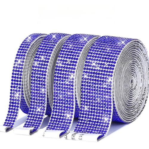 HSTWODE 4 Rollen Selbstklebende Kristall Strass Diamant Band, 4 Yards Glitzersteine Strasssteine Selbstklebend DIY Dekoration Bling Aufkleber für Auto Handwerk Hochzeit Dekoration (Dunkelblau) von HSTWODE
