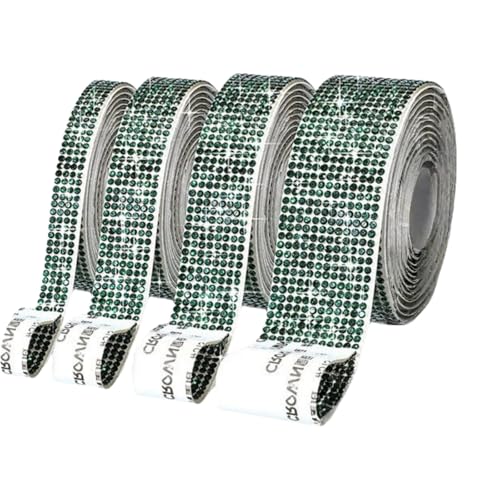HSTWODE 4 Rollen Selbstklebende Kristall Strass Diamant Band, 4 Yards Glitzersteine Strasssteine Selbstklebend DIY Dekoration Bling Aufkleber für Auto Handwerk Hochzeit Dekoration (Dunkelgrün) von HSTWODE