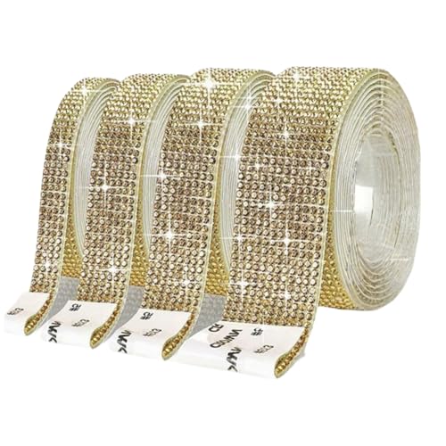 HSTWODE 4 Rollen Selbstklebende Kristall Strass Diamant Band, 4 Yards Glitzersteine Strasssteine Selbstklebend DIY Dekoration Bling Aufkleber für Auto Handwerk Hochzeit Dekoration (Gelb) von HSTWODE