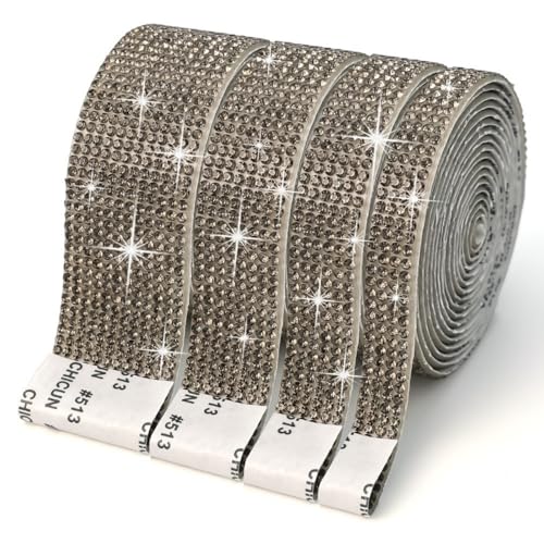HSTWODE 4 Rollen Selbstklebende Kristall Strass Diamant Band, 4 Yards Glitzersteine Strasssteine Selbstklebend DIY Dekoration Bling Aufkleber für Auto Handwerk Hochzeit Dekoration (Grau) von HSTWODE