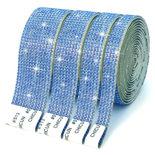 HSTWODE 4 Rollen Selbstklebende Kristall Strass Diamant Band, 4 Yards Glitzersteine Strasssteine Selbstklebend DIY Dekoration Bling Aufkleber für Auto Handwerk Hochzeit Dekoration (Hellblau) von HSTWODE