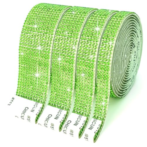 HSTWODE 4 Rollen Selbstklebende Kristall Strass Diamant Band, 4 Yards Glitzersteine Strasssteine Selbstklebend DIY Dekoration Bling Aufkleber für Auto Handwerk Hochzeit Dekoration (Hellgrün) von HSTWODE