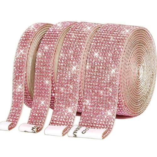 HSTWODE 4 Rollen Selbstklebende Kristall Strass Diamant Band, 4 Yards Glitzersteine Strasssteine Selbstklebend DIY Dekoration Bling Aufkleber für Auto Handwerk Hochzeit Dekoration (Rosa) von HSTWODE