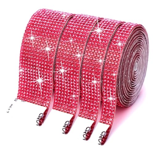 HSTWODE 4 Rollen Selbstklebende Kristall Strass Diamant Band, 4 Yards Glitzersteine Strasssteine Selbstklebend DIY Dekoration Bling Aufkleber für Auto Handwerk Hochzeit Dekoration (Rosarot) von HSTWODE