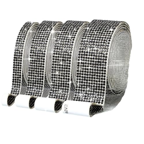 HSTWODE 4 Rollen Selbstklebende Kristall Strass Diamant Band, 4 Yards Glitzersteine Strasssteine Selbstklebend DIY Dekoration Bling Aufkleber für Auto Handwerk Hochzeit Dekoration (Schwarz) von HSTWODE