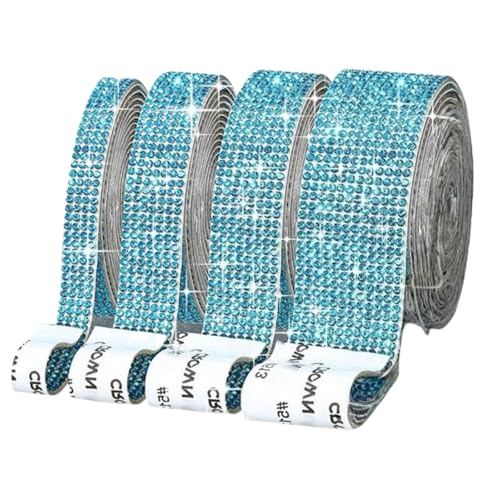 HSTWODE 4 Rollen Selbstklebende Kristall Strass Diamant Band, 4 Yards Glitzersteine Strasssteine Selbstklebend DIY Dekoration Bling Aufkleber für Auto Handwerk Hochzeit Dekoration (Seeblau) von HSTWODE