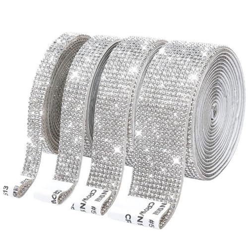 HSTWODE 4 Rollen Selbstklebende Kristall Strass Diamant Band, 4 Yards Glitzersteine Strasssteine Selbstklebend DIY Dekoration Bling Aufkleber für Auto Handwerk Hochzeit Dekoration (Weiß) von HSTWODE