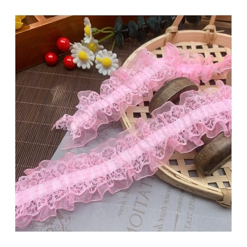 HSTWODE 4cm Breit Spitzenband, 10M Spitzenbordüre Geschenkband, Spitze Borten Band,Dekoband Zierband,Spitzenborte Spitzenstoff Zum Nähen für Nähen Dekoration (Rosa) von HSTWODE
